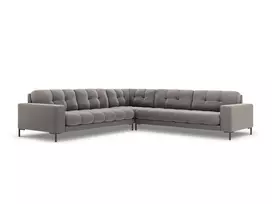Velvet u formos kampinė sofa, Mamaia, 6 vietų, 256x256x75, šviesiai pilka