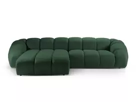 Velvet kampinė sofa - kairė, Diana, 4 sėdimos vietos, 334x182x72, žalia