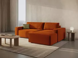 Kampinė Sofa lova - dešinė su patalynės dėže, Jodie, 3 sėdimos vietos, 246x151x86, terakota