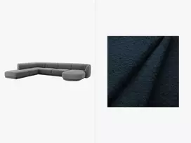 U formos kampinė sofa - kairė, Miley, 6 sėdimos vietos, 330x255x70, tamsiai mėlyna