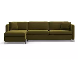 Velvet kampinė sofa - kairė lova, Gloria, 5 sėdimos vietos, 280x170x80, žalia