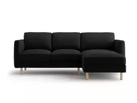 Velvet kampinė sofa - dešinė, Eden, 3 vietų, 223x150x90, juoda