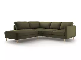 Velvet kampinė sofa - kairė, Eden, 4 sėdimos vietos, 267x234x90, samanų žalumo melanžas