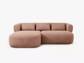 Velvet kampinė sofa - kairė, Jenny, 5 vietų, 200x145x73, rožinė