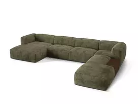 Modulinė U formos kampinė sofa - dešinė, Martina, 5 sėdimos vietos, 406x280x75, samanų žalia