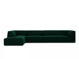 Velvet modulinė kampinė sofa - kairė, Ruby, 5 vietų, 366x180x69, butelio žalia