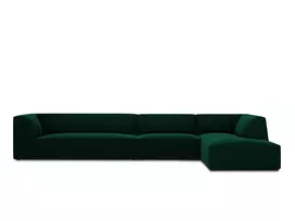 Velvet modulinė kampinė sofa - dešinė, Ruby, 5 vietų, 366x180x69, butelio žalia
