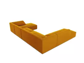 Velvet U formos kampinė sofa - kairė, Ruby, 7 sėdimos vietos, 366x273x69, geltona