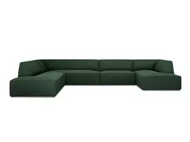 U formos kampinė sofa - kairė, Ruby, 7 sėdimos vietos, 366x273x69, žalia