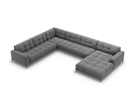 Velvet U formos kampinė sofa - kairė, Mamaia, 7 sėdimos vietos, 327x256x75, šviesiai pilka