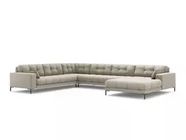 U formos kampinė sofa - kairė, Mamaia, 7 sėdimos vietos, 327x256x75, smėlio spalvos