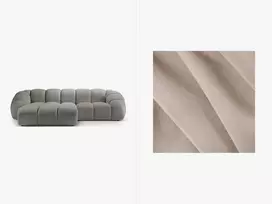 Velvet kampinė sofa - kairė, Diana, 3 vietų, 294x182x72, smėlio spalvos