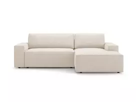 Boucle kampinė sofa - dešinė lova su patalynės dėže, Jodie, 3 sėdimos vietos, 246x151x86, smėlio spalvos