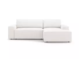 Boucle kampinė sofa - dešinė lova su patalynės dėže, Jodie, 3 sėdimos vietos, 246x151x86, balta