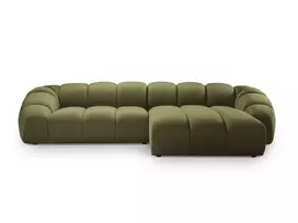Velvet kampinė sofa - dešinė, Diana, 4 sėdimos vietos, 334x182x72, žalia
