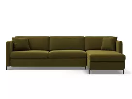 Velvet kampinė sofa - dešinė lova, Gloria, 5 sėdimos vietos, 280x170x80, žalia