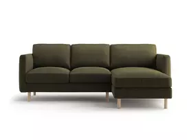 Velvet kampinė sofa - dešinė, Eden, 3 vietų, 223x150x90, samanų žalumo melanžas