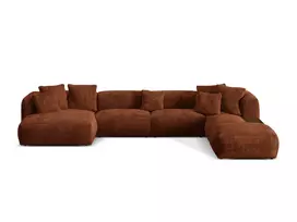 Modulinė U formos kampinė sofa - dešinė, Martina, 5 sėdimos vietos, 406x280x75, plytų imitacija