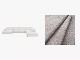 Boucle modulinė U formos kampinė sofa - dešinė, Jodie, 7 sėdimos vietos, 364x262x70, šviesiai pilka