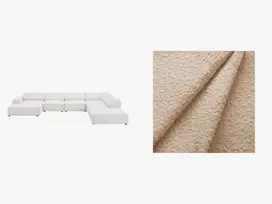 Boucle modulinė U formos kampinė sofa - dešinė, Jodie, 7 sėdimos vietos, 364x262x70, smėlio spalvos
