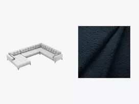 U formos kampinė sofa - dešinė, Mamaia, 7 sėdimos vietos, 327x256x75, tamsiai mėlyna