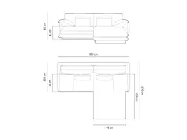 Kampinė Sofa - dešinė, Torino, 3 vietų, 220x170x83, tamsiai pilka