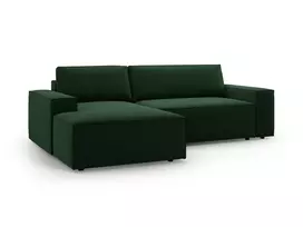 Velvet kampinė sofa - kairė lova su patalynės dėže, Jodie, 3 sėdimos vietos, 246x151x86, butelio žalia