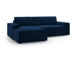 Velvet kampinė sofa - kairė lova su patalynės dėže, Jodie, 3 sėdimos vietos, 246x151x86, karališkoji mėlyna