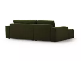 Boucle kampinė sofa - kairė lova su patalynės dėže, Jodie, 3 sėdimos vietos, 246x151x86, tamsiai alyvuogių žalia