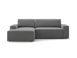 Velvet kampinė sofa - kairė lova su patalynės dėže, Jodie, 3 sėdimos vietos, 246x151x86, šviesiai pilka