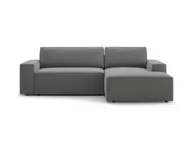 Velvet kampinė sofa - dešinė lova su patalynės dėže, Jodie, 3 sėdimos vietos, 246x151x86, šviesiai pilka