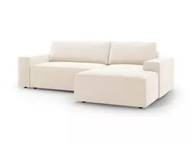 Velvet kampinė sofa - dešinė lova su patalynės dėže, Jodie, 3 sėdimos vietos, 246x151x86, šviesiai smėlio spalvos
