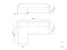 Velvet kampinė sofa - kairė lova, Gloria, 4 sėdimos vietos, 260x170x80, pilka