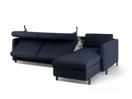Kampinė Sofa lova - dešinė su patalynės dėže, Gloria, 4 sėdimos vietos, 260x170x80, mėlyna