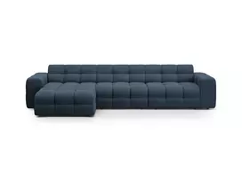 Velvet kampinė sofa - kairė, Kendal, 5 vietų, 357x173x79, tamsiai mėlyna