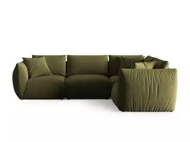 Velvet kampinė sofa - dešinė, Chris, 4 vietų, 295x210x80, šviesiai žalia