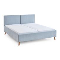 Šviesiai mėlynos spalvos dvigulė lova audiniu dengta su lovos grotelėmis 180x200 cm Piano – Meise Möbel