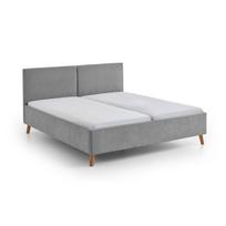 Pilkos spalvos dvigulė lova audiniu dengta su lovos grotelėmis 180x200 cm Piano – Meise Möbel