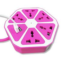 220 V šakotuvas su USB Hexagon Socket : Spalva - Violetinė (PP)