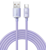 Kabelis BASEUS Crystal Shine, USB Type C/USB Type A, 2 m, violetinė