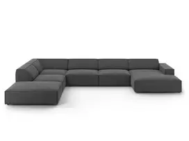 Velvet modulinė U formos kampinė sofa - kairė, Jodie, 7 sėdimos vietos, 364x262x70, pilka