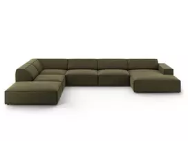 Velvet modulinė U formos kampinė sofa - kairė, Jodie, 7 sėdimos vietos, 364x262x70, žalia