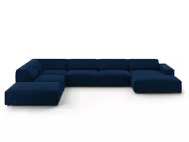 Velvet modulinė U formos kampinė sofa - kairė, Jodie, 7 sėdimos vietos, 364x262x70, karališkoji mėlyna