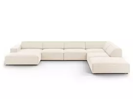 Velvet modulinė U formos kampinė sofa - dešinė, Jodie, 7 sėdimos vietos, 364x262x70, šviesiai smėlio spalvos