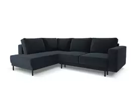 Velvet kampinė sofa - kairė lova, Caro, 5 sėdimos vietos, 247x187x90, tamsiai mėlyna