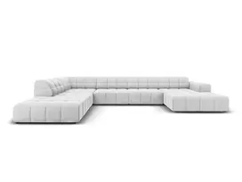 Velvet U formos kampinė sofa - kairė, Jennifer, 7 sėdimos vietos, 364x262x70, sidabrinė