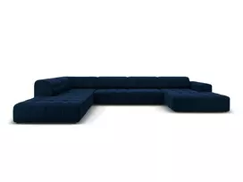 Velvet U formos kampinė sofa - kairė, Jennifer, 7 sėdimos vietos, 364x262x70, karališkoji mėlyna