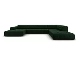Velvet U formos kampinė sofa - dešinė, Jennifer, 7 sėdimos vietos, 364x262x70, butelio žalia