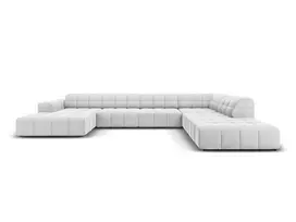 Velvet U formos kampinė sofa - dešinė, Jennifer, 7 sėdimos vietos, 364x262x70, sidabrinė