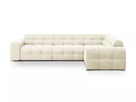 Velvet kampinė sofa - dešinė, Kendal, 6 sėdimos vietos, 332x231x79, dramblio kaulo spalvos